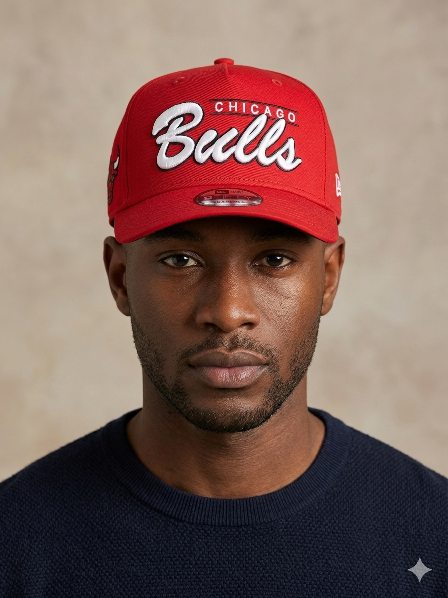 red New Era Chicago Bulls Local Play 9Fifty A-Frame snapback cap features a distinctively high, structured front panel and a curved visor.