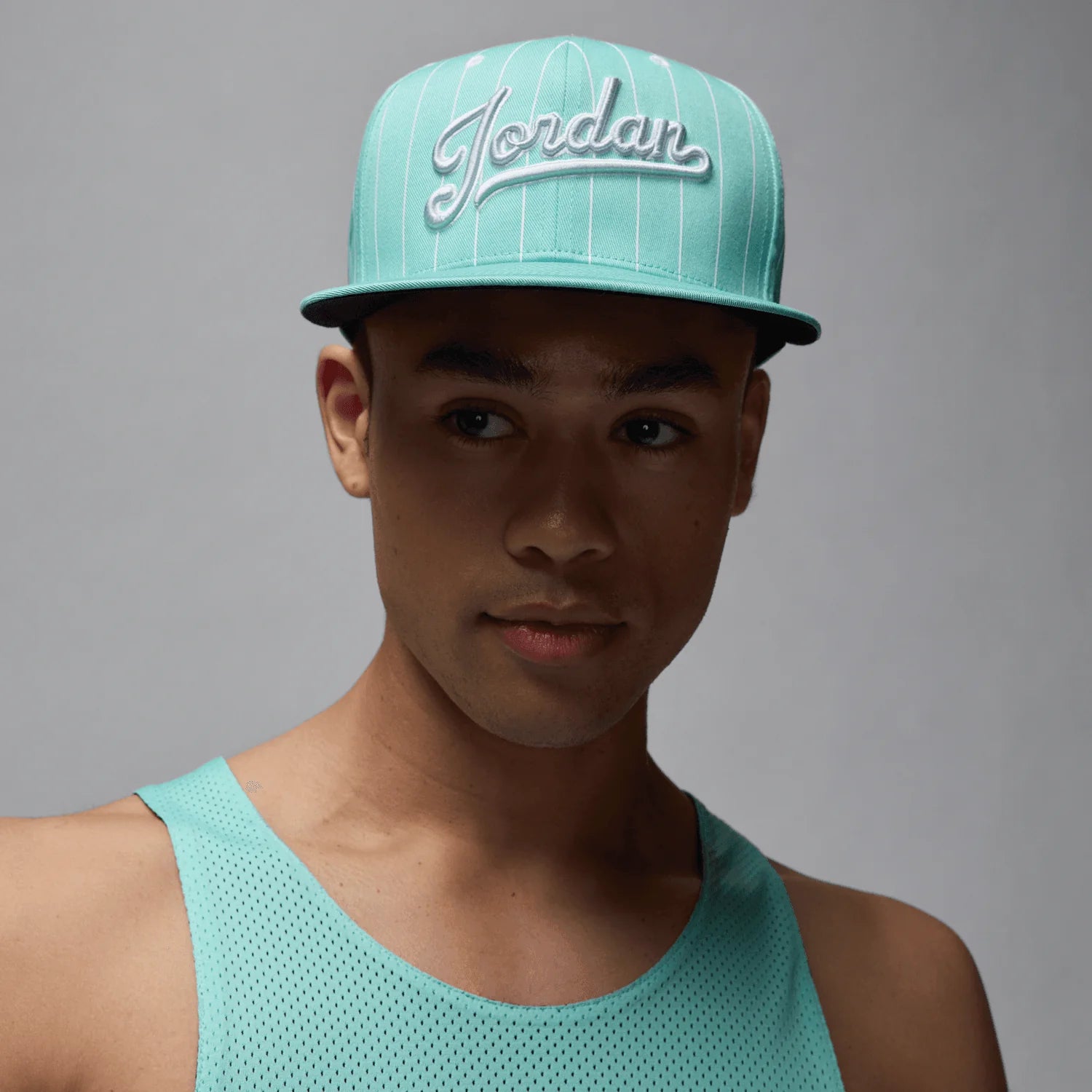turquoise and white pinstriped Nike Air Jordan Flight MVP Pro snapback hat