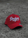 New Era Los Angeles Dodgers Red Script 9FIFTY Snapback Hat with a prominent white embroidered script logo.