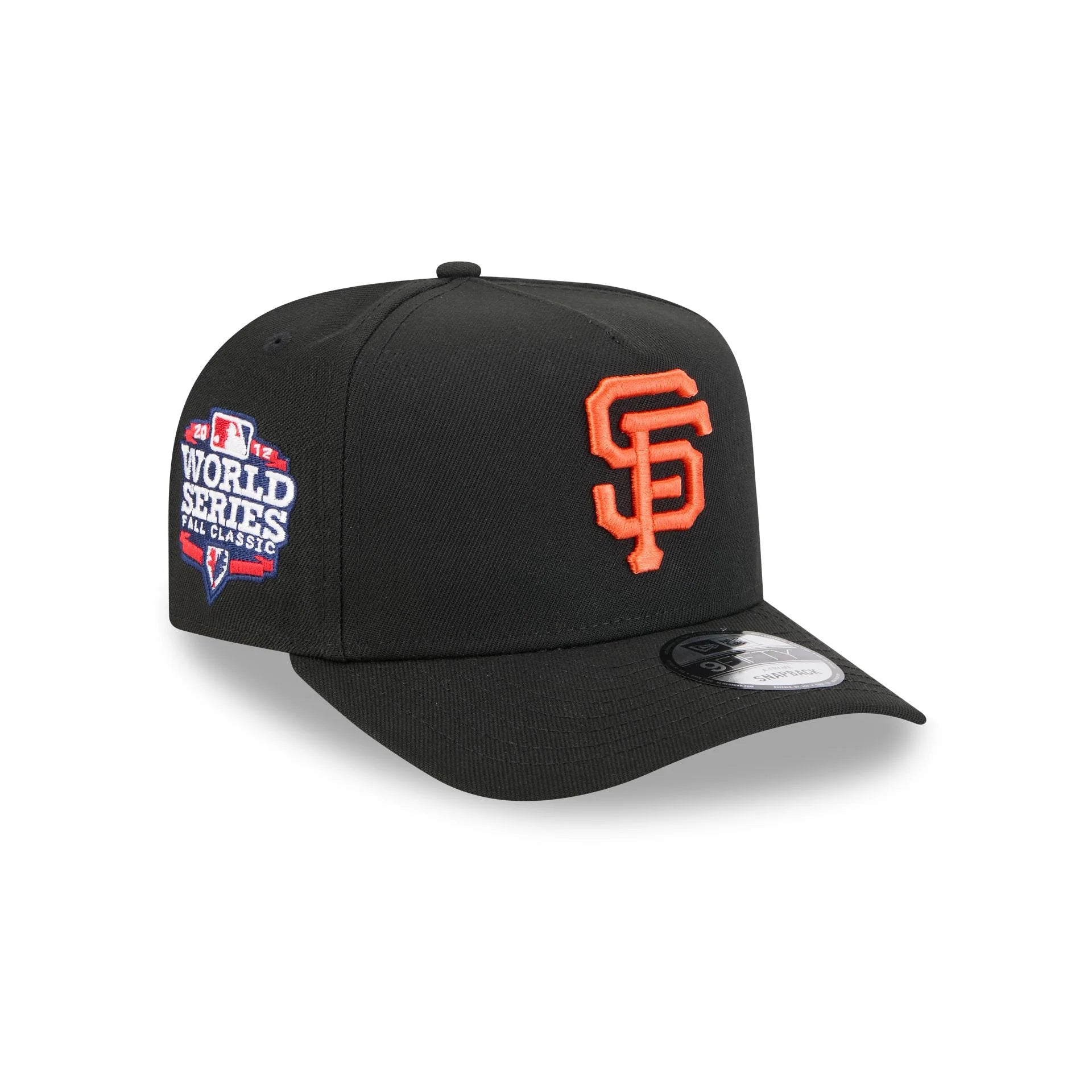 New Era San Francisco Giants 9FIFTY A-Frame snapback hat features a vibrant embroidered side patch commemorating the 2012 World Series.