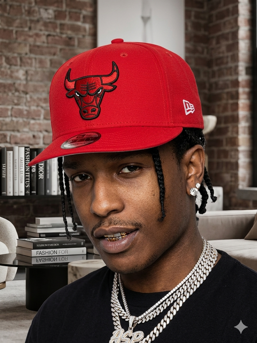 red New Era Chicago Bulls 9FIFTY snapback cap features a stitched team logo on the front and a classic adjustable closure