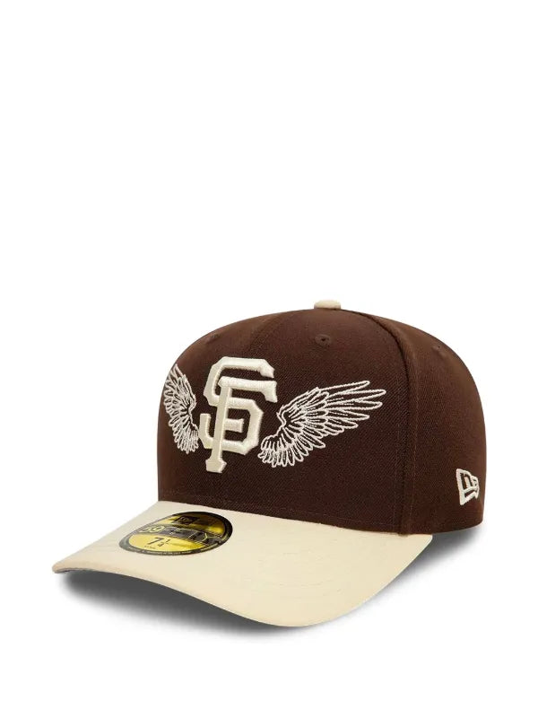 New Era San Francisco Giants "Team Wings" 59FIFTY fitted caps featuring a brown structured crown, a contrast-color brim, and embroidered wings framing the Giants logo
