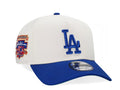 New Era 9FORTY Los Angeles Dodgers hat features a white crown, a blue visor, and a commemorative Jackie Robinson 50th Anniversary patch.