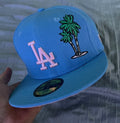 New Era 59Fifty Los Angeles Dodgers Palm Tree fitted cap in a light blue and pink colorway