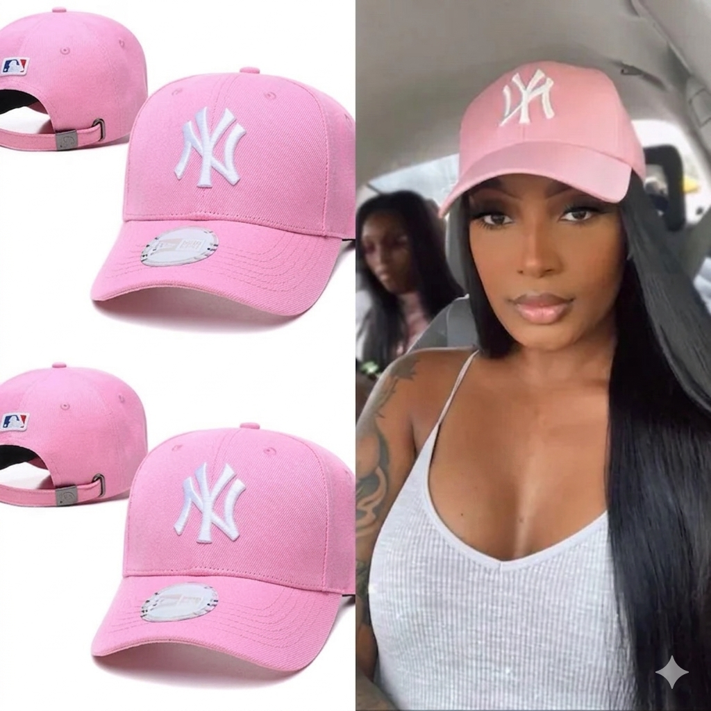 New Era 9FORTY League Essential baseball cap in pink with an embroidered white New York Yankees logo