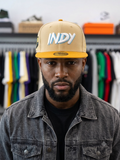 New Era Indiana Pacers 2023 City Edition Alt 2 59FIFTY fitted hat features a tan crown and a bright yellow brim