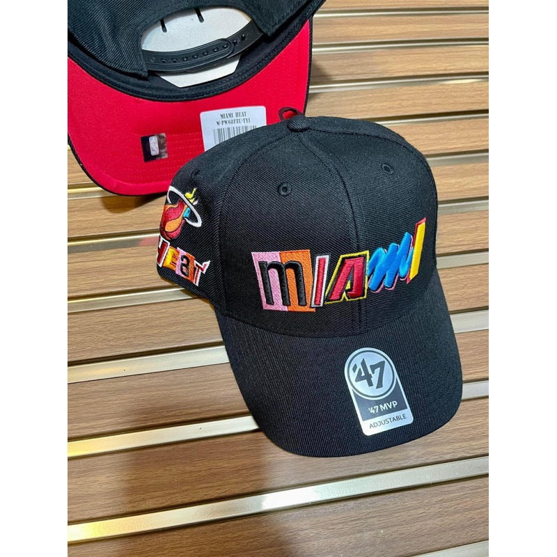 '47 Brand MVP adjustable hat featuring a colorful, embroidered "Miami" graphic on the front.