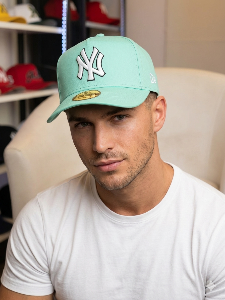 New Era New York Yankees cap in a vibrant mint green color with a crisp white embroidered logo