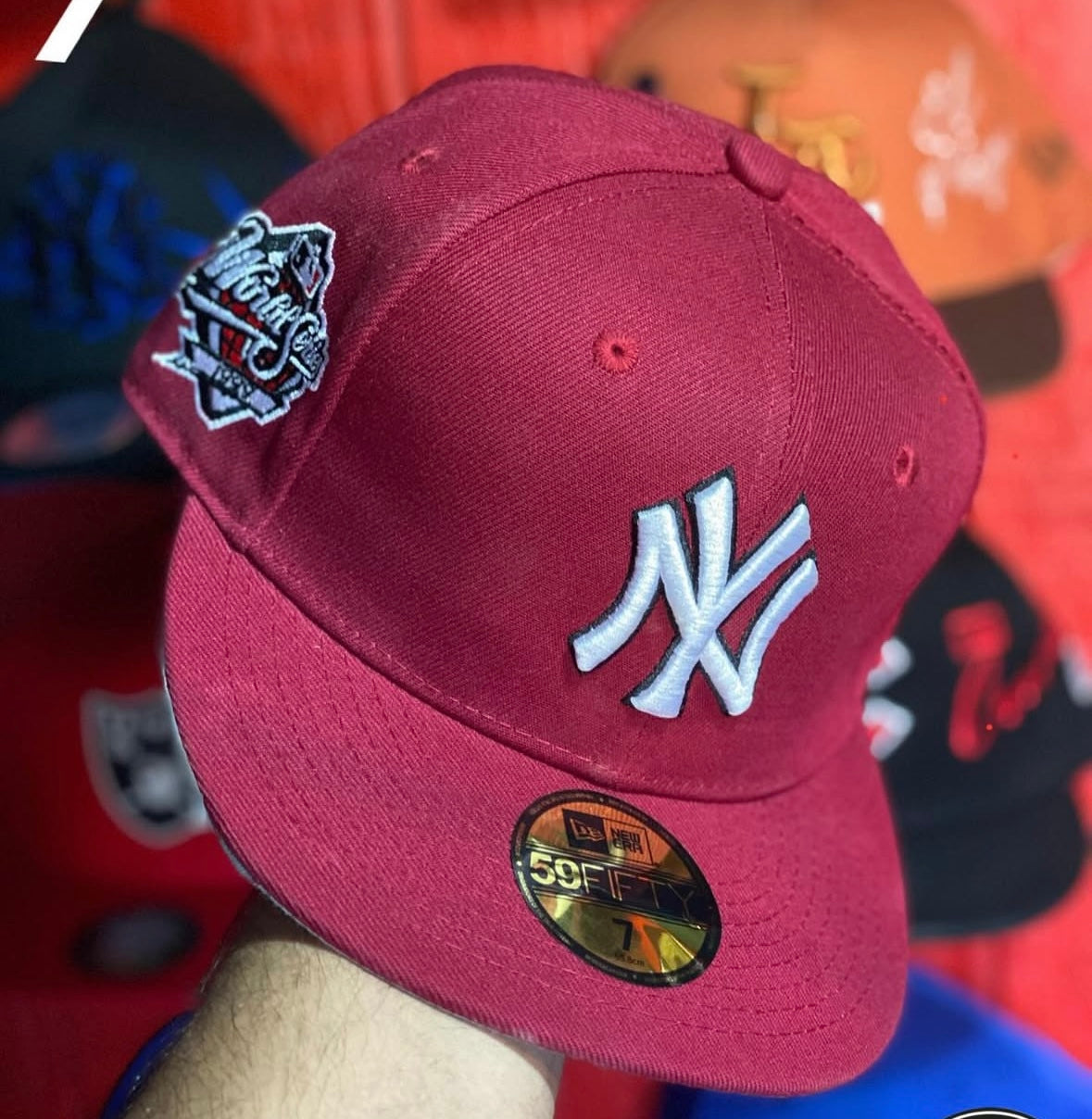 New Era 59FIFTY New York Yankees fitted cap in a burgundy or maroon colo