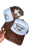 Chocolate WGIW Trucker Hat from the With God, I Win! clothing brand