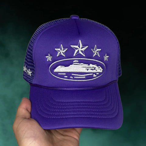 Corteiz purple Alcatraz trucker hat. 