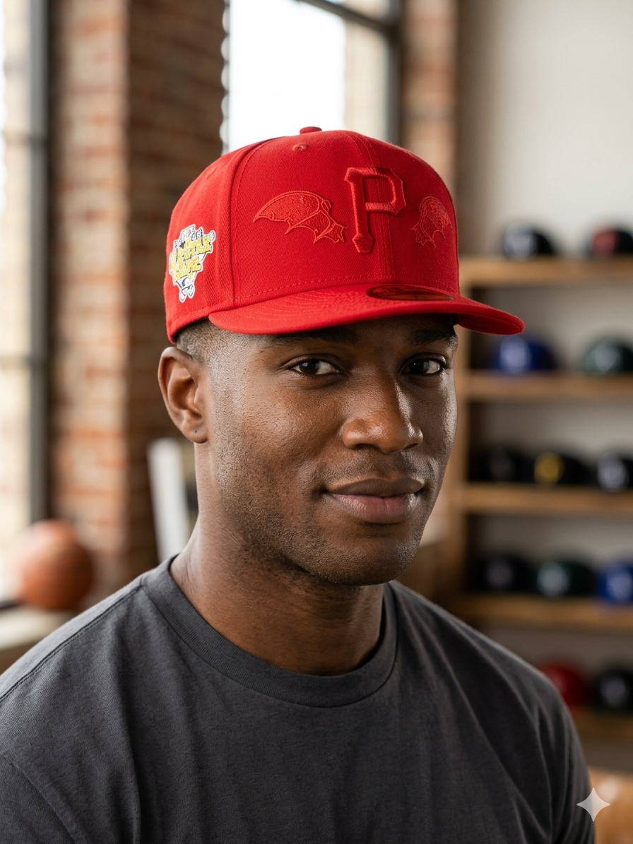 New Era Pittsburgh Pirates MLB snapback cap, featuring a red colorway and embroidered side patche