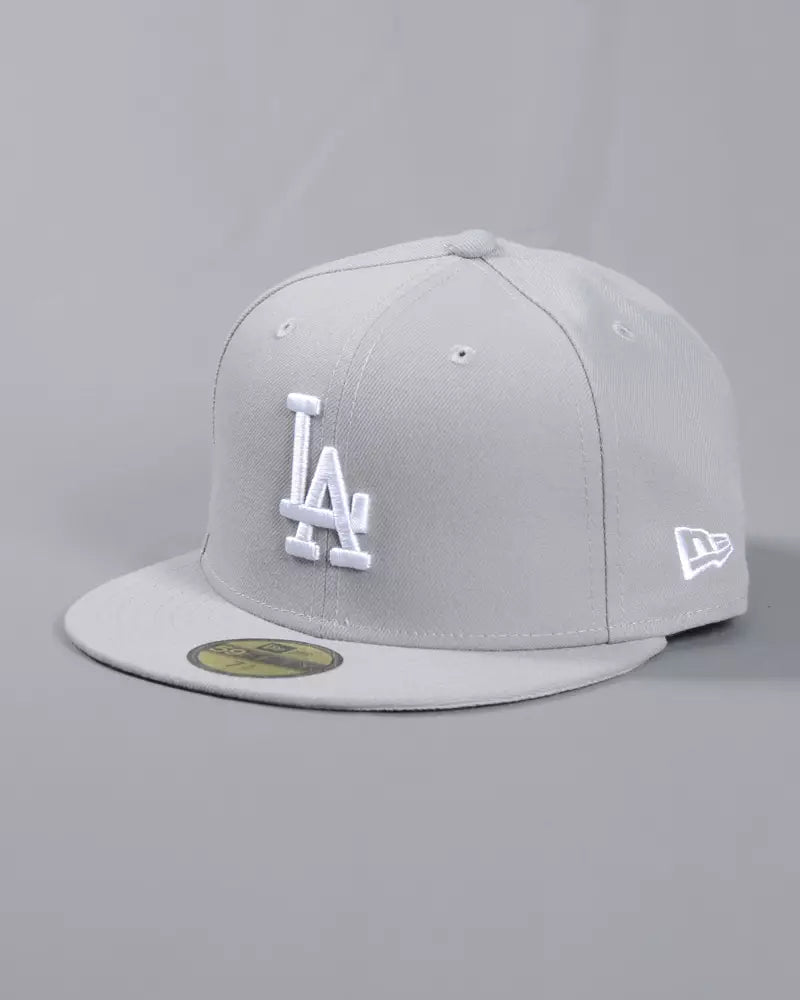 New Era Gray Los Angeles Dodgers White Logo 59FIFTY Fitted Hat.