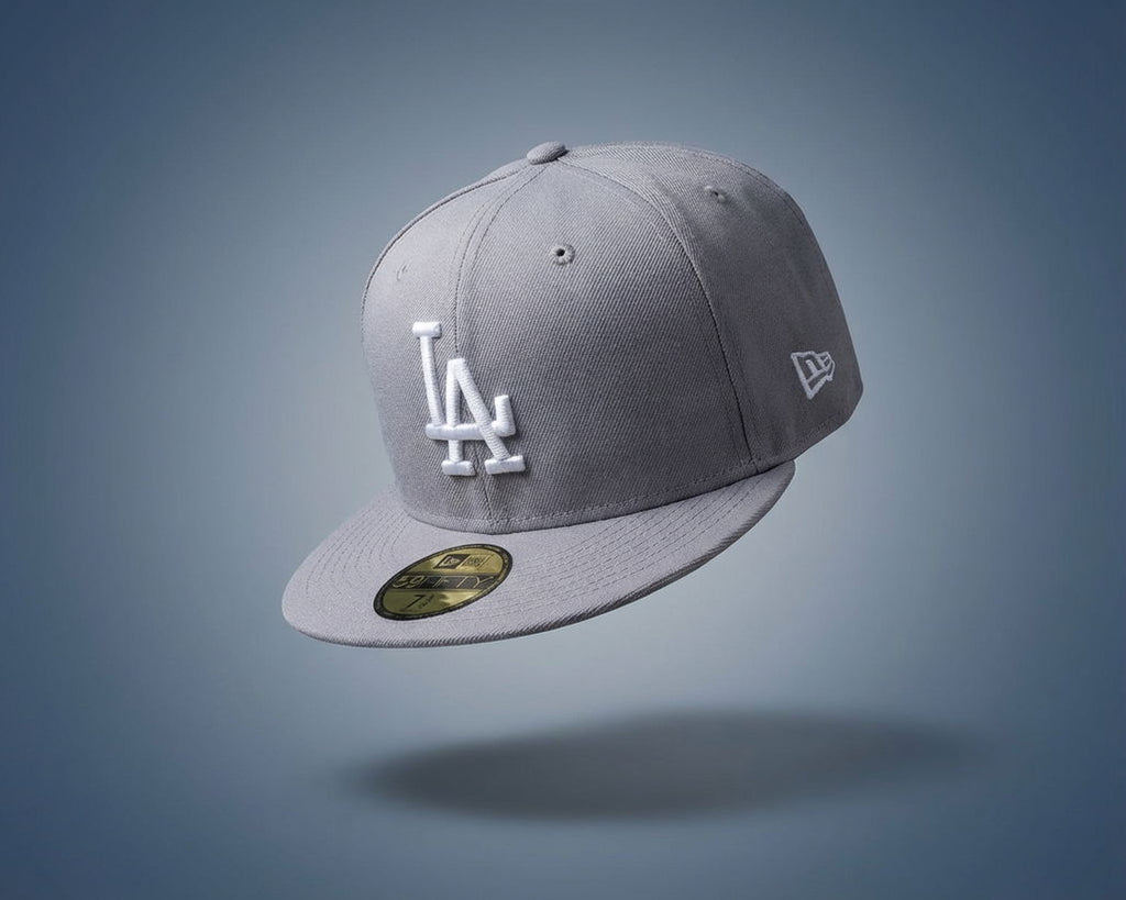 New Era Gray Los Angeles Dodgers White Logo 59FIFTY Fitted Hat.