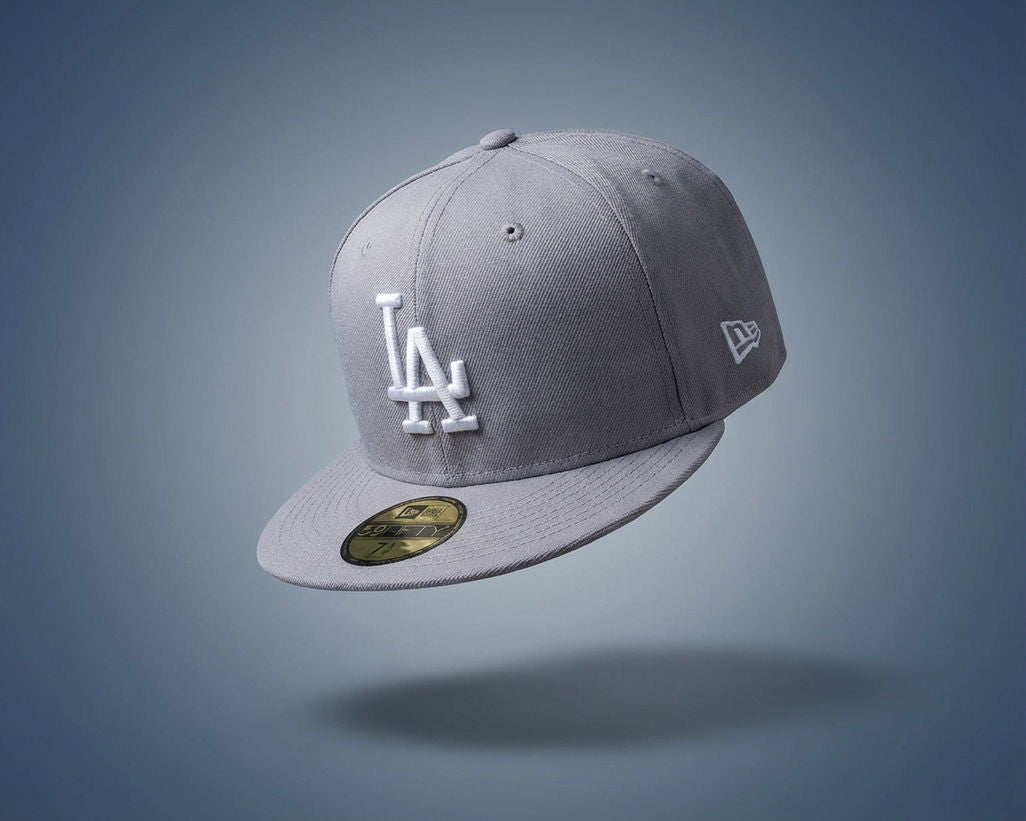 New Era Gray Los Angeles Dodgers White Logo 59FIFTY Fitted Hat.