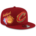 red New Era Cleveland Cavaliers 9FIFTY snapback hat features a large embroidered "C" logo and a commemorative "established 1970" patch.