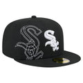 New Era 9FIFTY Chicago White Sox snapback hat featuring a unique double-logo design with black and white yarn stitching.
