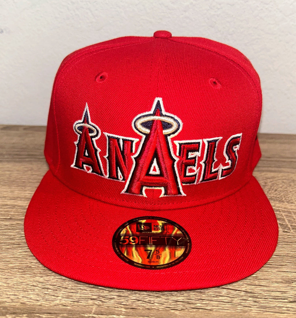 New Era Anaheim Angels "Overlap" snapback hat features a controversial design where the team name reads as "ANAELS" due to overlapping letters