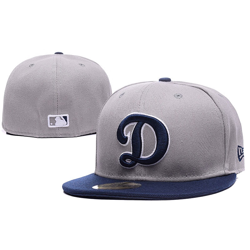 New Era 59Fifty Los Angeles Dodgers fitted hat featuring a grey crown and a blue brim